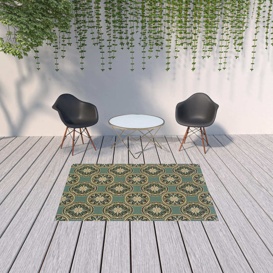 5' X 8' Blue and Ivory Floral Stain Resistant Indoor Outdoor Area Rug - Homeroots - Flyclothing LLC