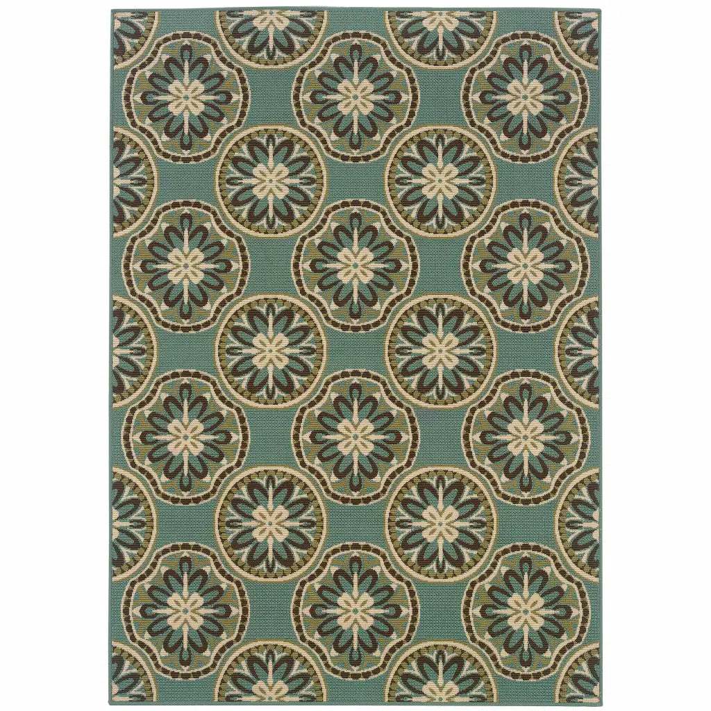 8' X 11' Blue and Ivory Floral Stain Resistant Indoor Outdoor Area Rug - Homeroots - Flyclothing LLC