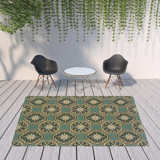 8' X 11' Blue and Ivory Floral Stain Resistant Indoor Outdoor Area Rug - Homeroots - Flyclothing LLC