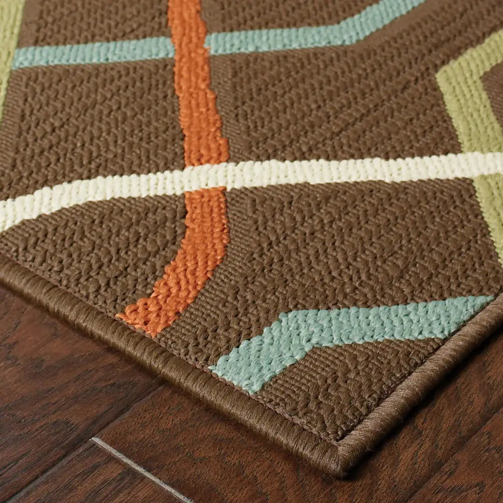 5' X 8' Brown and Ivory Geometric Stain Resistant Indoor Outdoor Area Rug - Homeroots - Flyclothing LLC