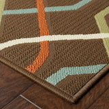 7' X 10' Brown and Ivory Geometric Stain Resistant Indoor Outdoor Area Rug - Homeroots - Flyclothing LLC