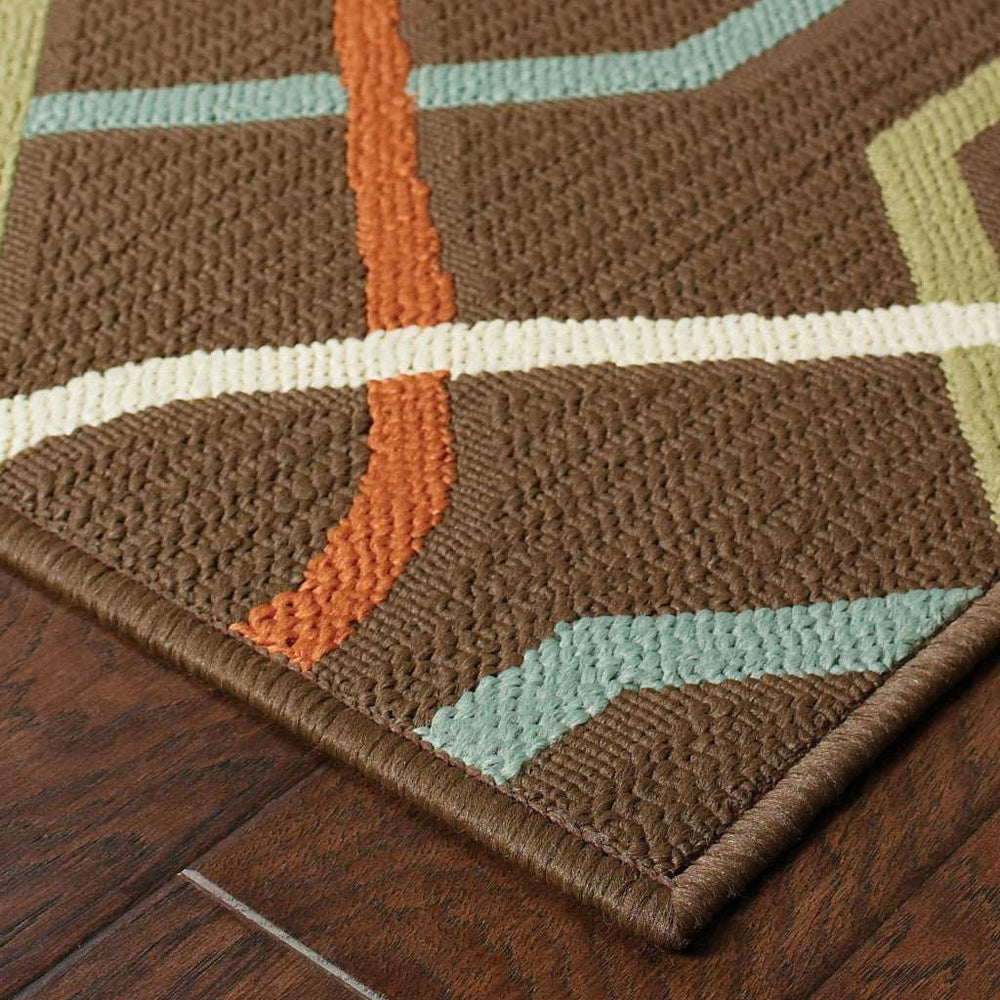 8' X 11' Brown and Ivory Geometric Stain Resistant Indoor Outdoor Area Rug - Homeroots - Flyclothing LLC