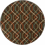 8' X 8' Brown and Ivory Round Geometric Stain Resistant Indoor Outdoor Area Rug - Homeroots - Flyclothing LLC