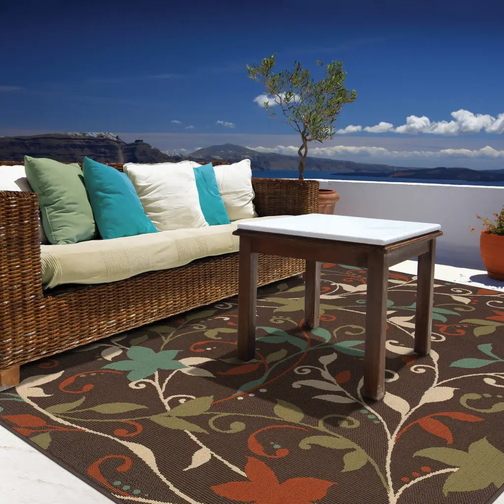 2' X 4' Brown Floral Stain Resistant Indoor Outdoor Area Rug - Homeroots - Flyclothing LLC