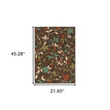 2' X 4' Brown Floral Stain Resistant Indoor Outdoor Area Rug - Homeroots - Flyclothing LLC