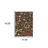 2' X 4' Brown Floral Stain Resistant Indoor Outdoor Area Rug - Homeroots