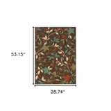 2' X 4' Brown Floral Stain Resistant Indoor Outdoor Area Rug - Homeroots - Flyclothing LLC