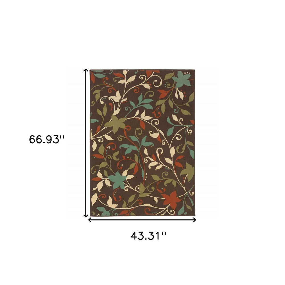 4' X 6' Brown Floral Stain Resistant Indoor Outdoor Area Rug - Homeroots - Flyclothing LLC