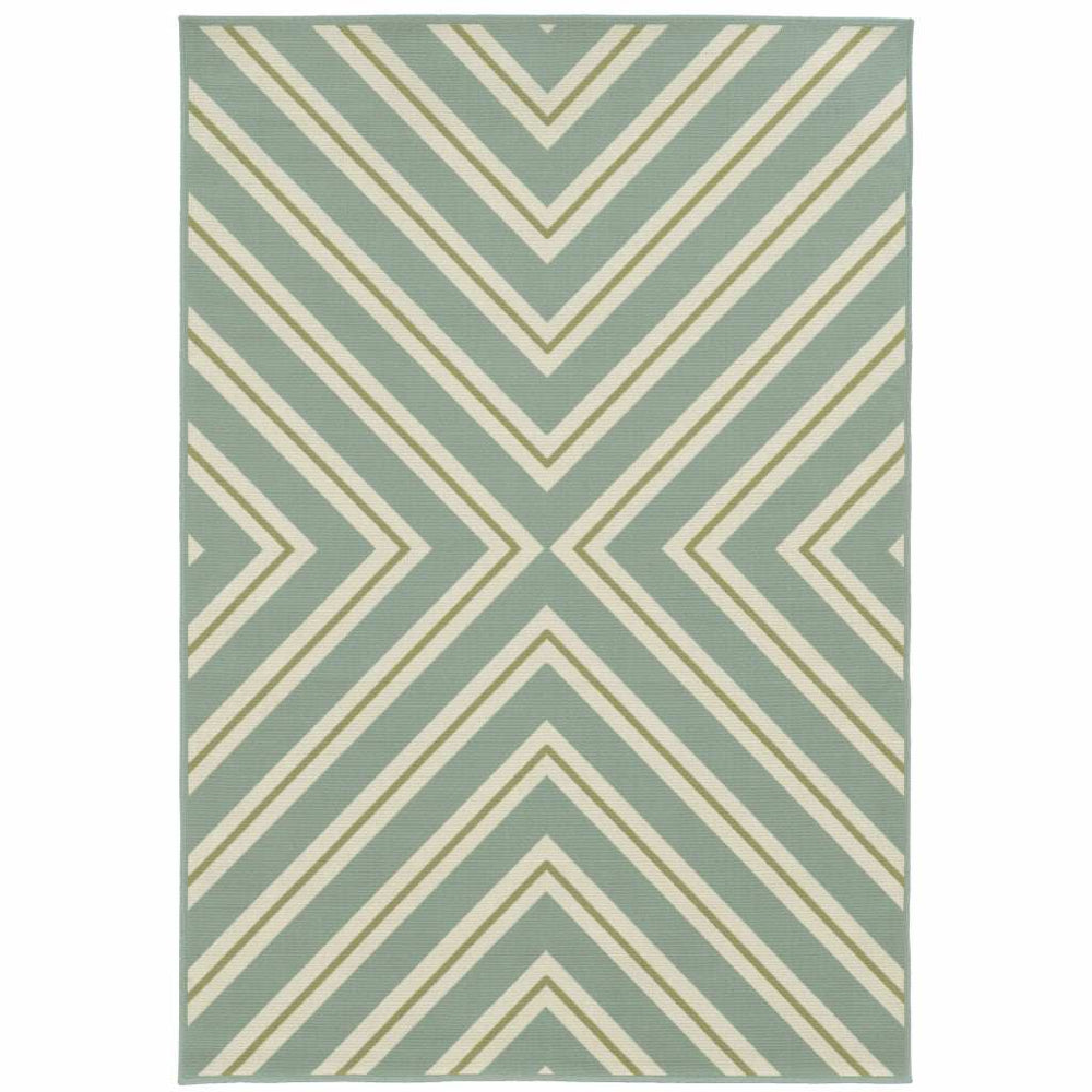 9' X 13' Blue and Green Geometric Stain Resistant Indoor Outdoor Area Rug - Homeroots - Flyclothing LLC