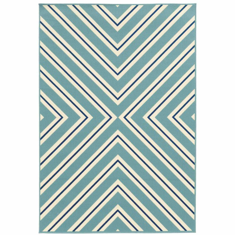 9' X 13' Blue Geometric Stain Resistant Indoor Outdoor Area Rug - Homeroots - Flyclothing LLC