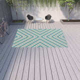 9' X 13' Blue Geometric Stain Resistant Indoor Outdoor Area Rug - Homeroots - Flyclothing LLC
