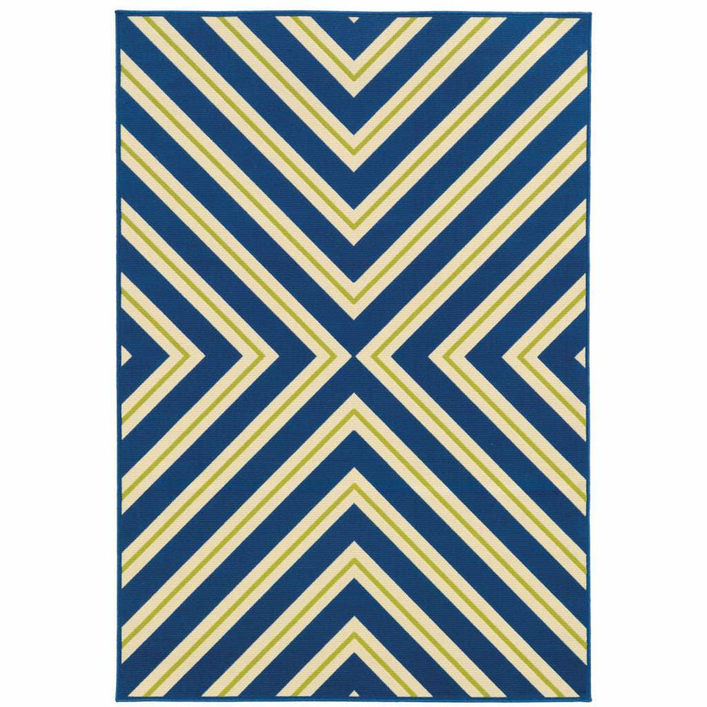 9' X 13' Blue and Ivory Geometric Stain Resistant Indoor Outdoor Area Rug - Homeroots - Flyclothing LLC