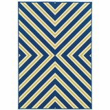 9' X 13' Blue and Ivory Geometric Stain Resistant Indoor Outdoor Area Rug - Homeroots - Flyclothing LLC