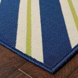 9' X 13' Blue and Ivory Geometric Stain Resistant Indoor Outdoor Area Rug - Homeroots - Flyclothing LLC