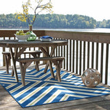 9' X 13' Blue and Ivory Geometric Stain Resistant Indoor Outdoor Area Rug - Homeroots - Flyclothing LLC
