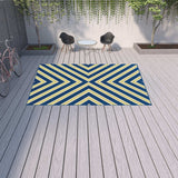 9' X 13' Blue and Ivory Geometric Stain Resistant Indoor Outdoor Area Rug - Homeroots - Flyclothing LLC