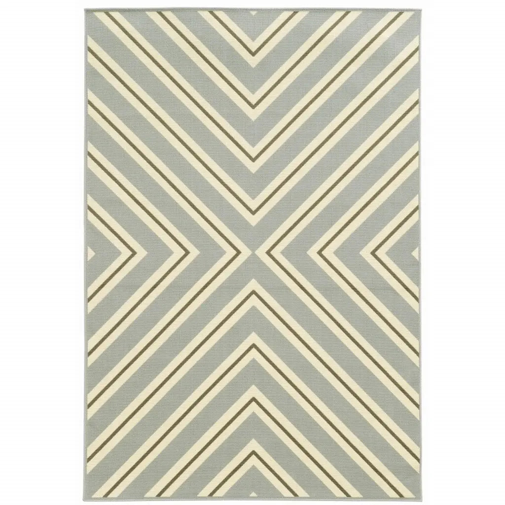 9' X 13' Gray and Ivory Geometric Stain Resistant Indoor Outdoor Area Rug - Homeroots - Flyclothing LLC