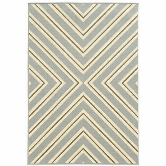 9' X 13' Gray and Ivory Geometric Stain Resistant Indoor Outdoor Area Rug - Homeroots - Flyclothing LLC