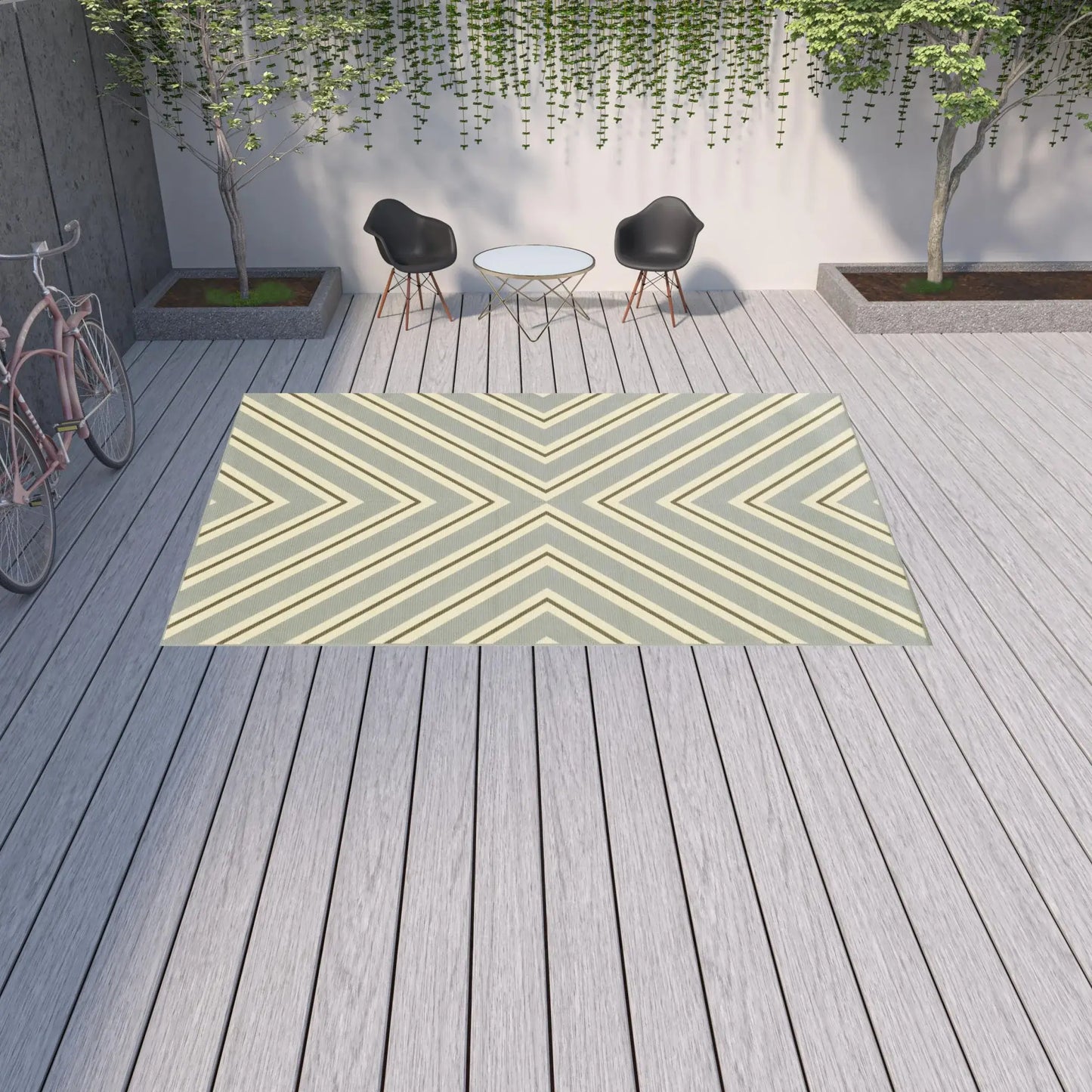 9' X 13' Gray and Ivory Geometric Stain Resistant Indoor Outdoor Area Rug - Homeroots - Flyclothing LLC