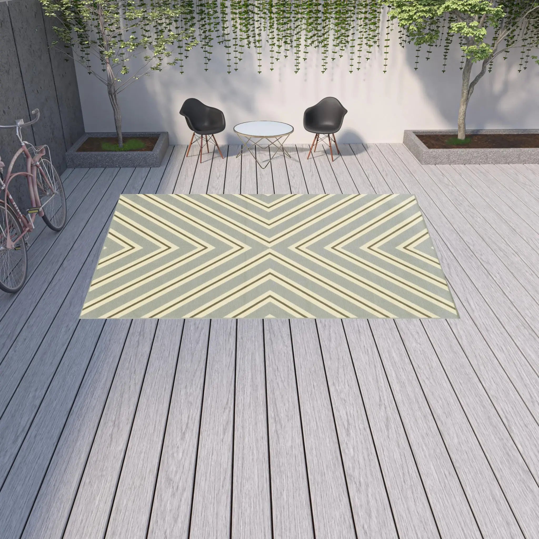 9' X 13' Gray and Ivory Geometric Stain Resistant Indoor Outdoor Area Rug - Homeroots - Flyclothing LLC