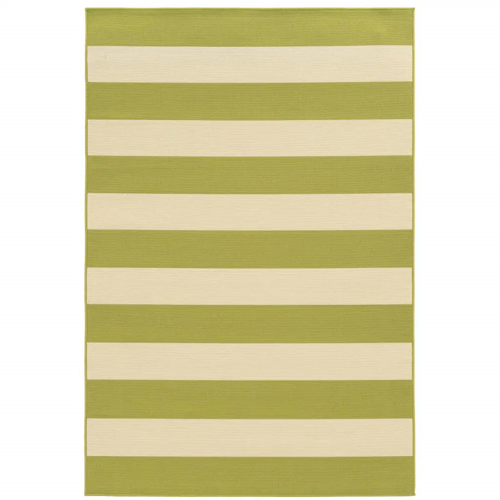 9' X 13' Green and Ivory Geometric Stain Resistant Indoor Outdoor Area Rug - Homeroots - Flyclothing LLC