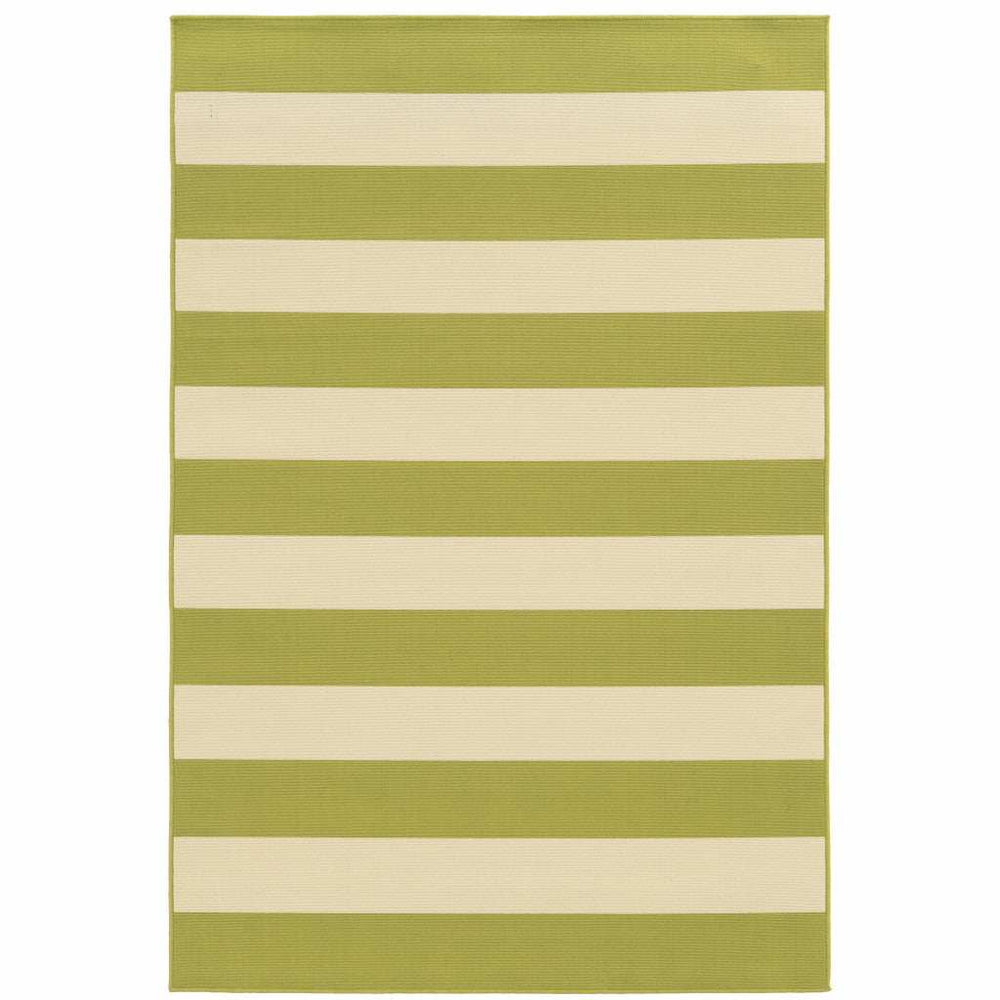 9' X 13' Green and Ivory Geometric Stain Resistant Indoor Outdoor Area Rug - Homeroots - Flyclothing LLC