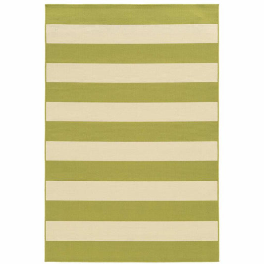 9' X 13' Green and Ivory Geometric Stain Resistant Indoor Outdoor Area Rug - Homeroots - Flyclothing LLC