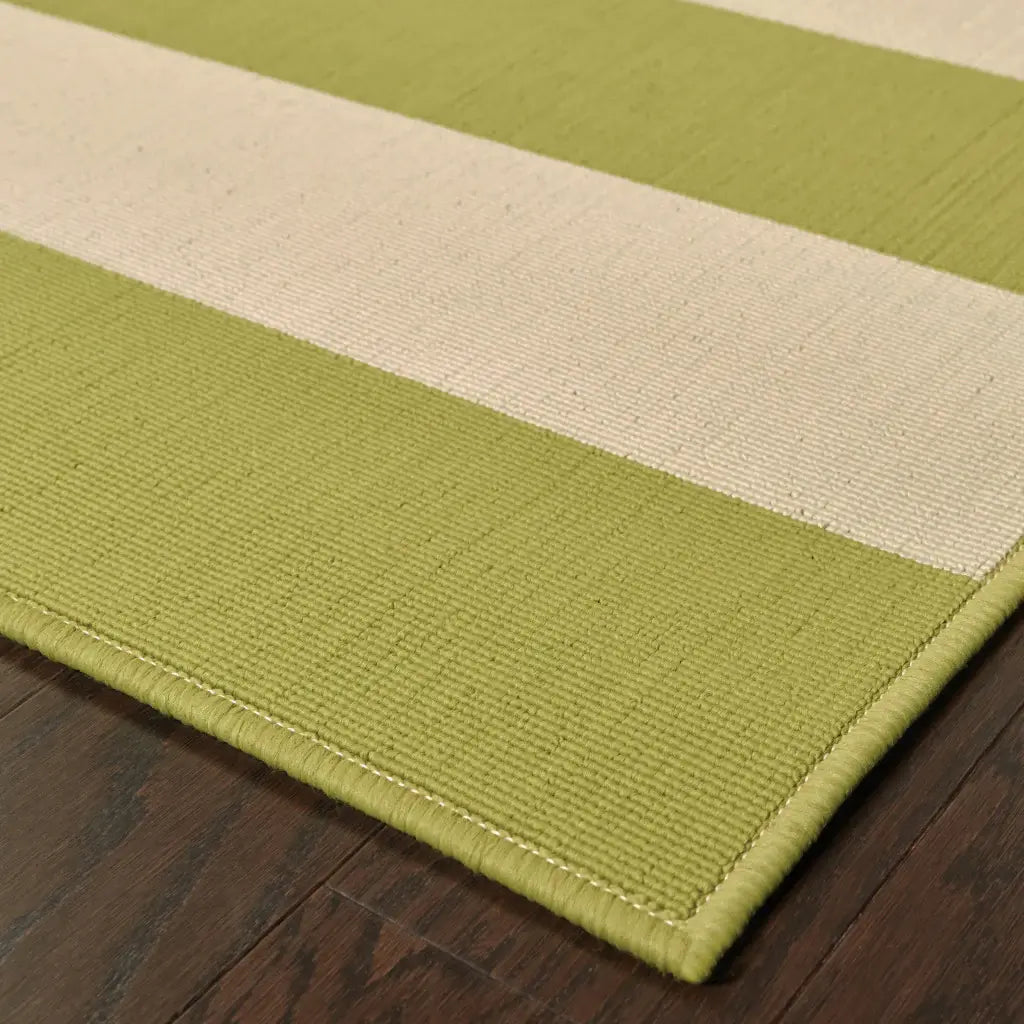 9' X 13' Green and Ivory Geometric Stain Resistant Indoor Outdoor Area Rug - Homeroots - Flyclothing LLC