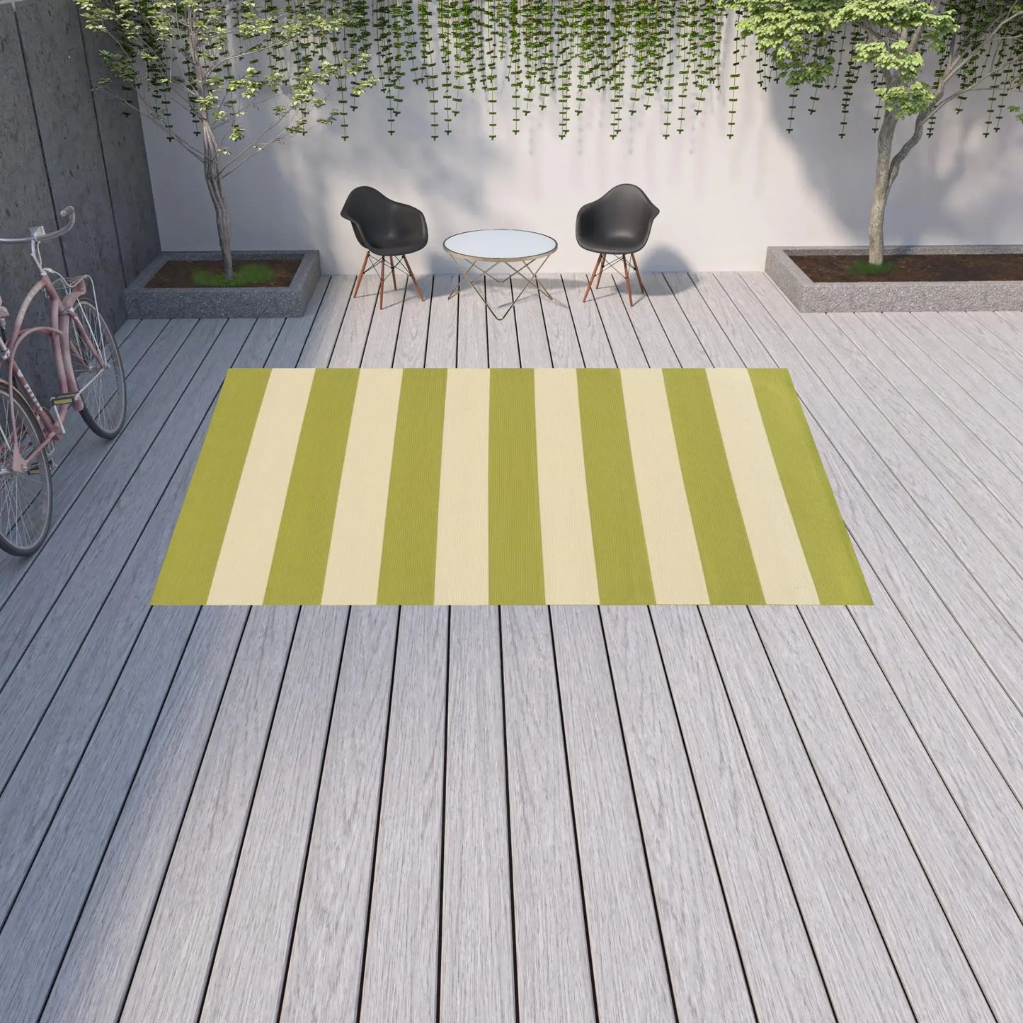 9' X 13' Green and Ivory Geometric Stain Resistant Indoor Outdoor Area Rug - Homeroots - Flyclothing LLC