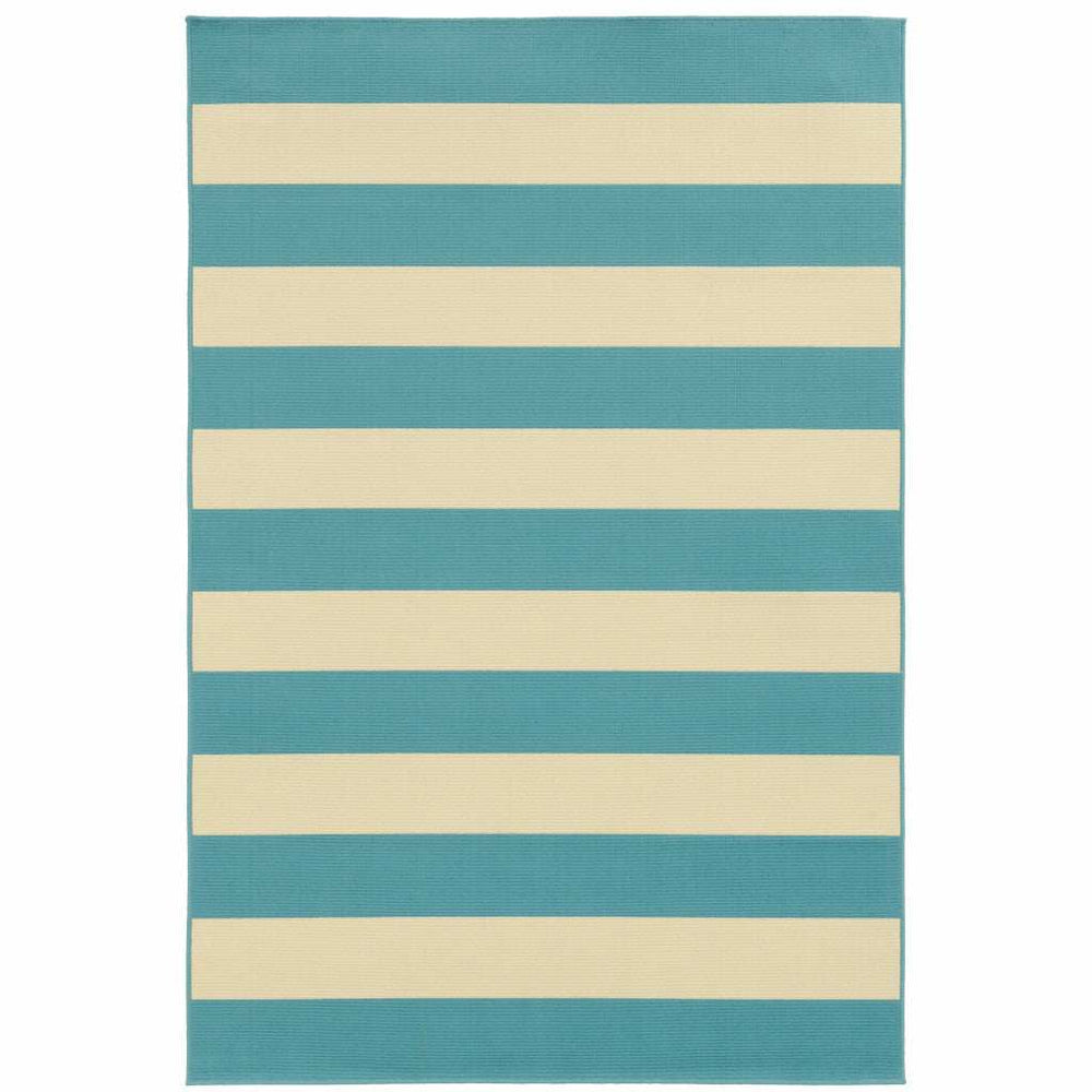 9' X 13' Blue and Ivory Geometric Stain Resistant Indoor Outdoor Area Rug - Homeroots - Flyclothing LLC