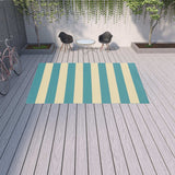 9' X 13' Blue and Ivory Geometric Stain Resistant Indoor Outdoor Area Rug - Homeroots - Flyclothing LLC