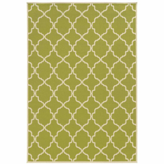 9' X 13' Green and Ivory Geometric Stain Resistant Indoor Outdoor Area Rug - Homeroots - Flyclothing LLC