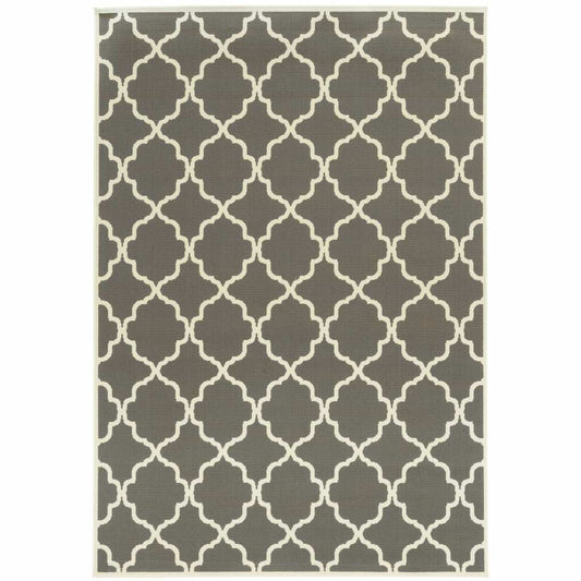 9' X 13' Charcoal Geometric Stain Resistant Indoor Outdoor Area Rug - Homeroots - Flyclothing LLC