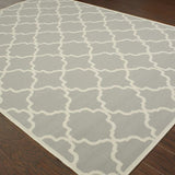 9' X 13' Gray and Ivory Geometric Stain Resistant Indoor Outdoor Area Rug - Homeroots - Flyclothing LLC