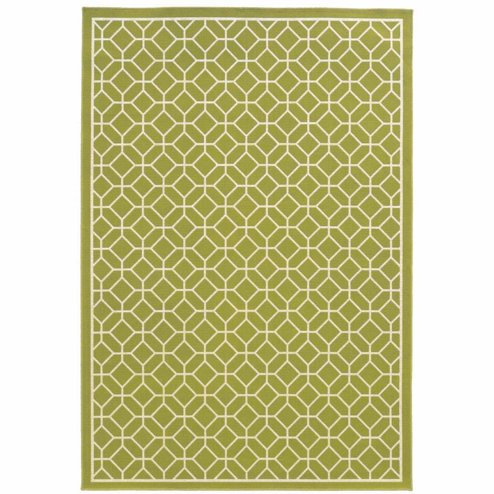 9' X 13' Green and Ivory Geometric Stain Resistant Indoor Outdoor Area Rug - Homeroots - Flyclothing LLC