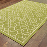 9' X 13' Green and Ivory Geometric Stain Resistant Indoor Outdoor Area Rug - Homeroots - Flyclothing LLC
