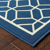 9' X 13' Blue and Ivory Geometric Stain Resistant Indoor Outdoor Area Rug - Homeroots - Flyclothing LLC