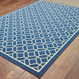 9' X 13' Blue and Ivory Geometric Stain Resistant Indoor Outdoor Area Rug - Homeroots - Flyclothing LLC