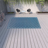 9' X 13' Blue and Ivory Geometric Stain Resistant Indoor Outdoor Area Rug - Homeroots - Flyclothing LLC