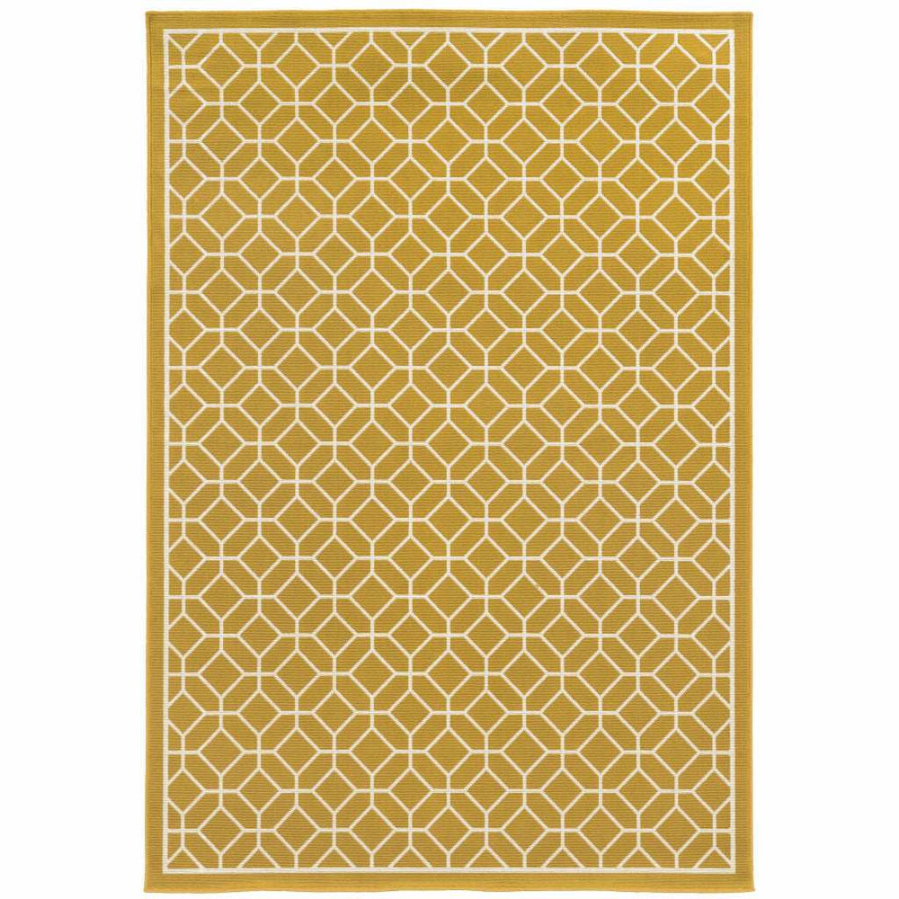 9' X 13' Gold and Ivory Geometric Stain Resistant Indoor Outdoor Area Rug - Homeroots - Flyclothing LLC