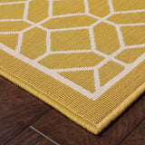 9' X 13' Gold and Ivory Geometric Stain Resistant Indoor Outdoor Area Rug - Homeroots - Flyclothing LLC
