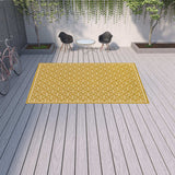 9' X 13' Gold and Ivory Geometric Stain Resistant Indoor Outdoor Area Rug - Homeroots - Flyclothing LLC