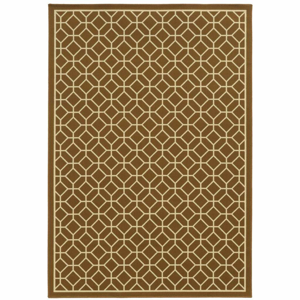 9' X 13' Brown and Ivory Geometric Stain Resistant Indoor Outdoor Area Rug - Homeroots - Flyclothing LLC