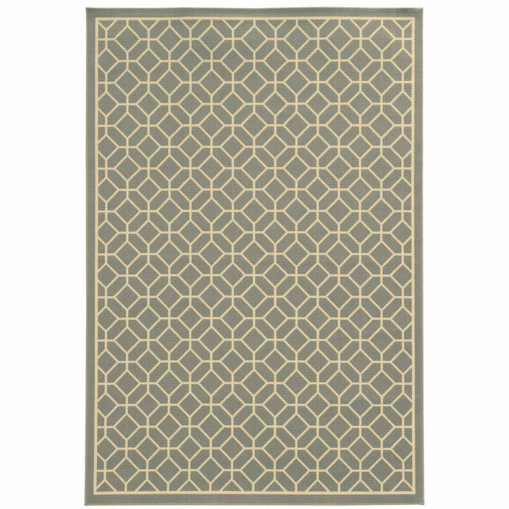 9' X 13' Gray and Ivory Geometric Stain Resistant Indoor Outdoor Area Rug - Homeroots - Flyclothing LLC