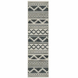 2' X 7' Blue and Beige Geometric Stain Resistant Indoor Outdoor Area Rug - Homeroots - Flyclothing LLC