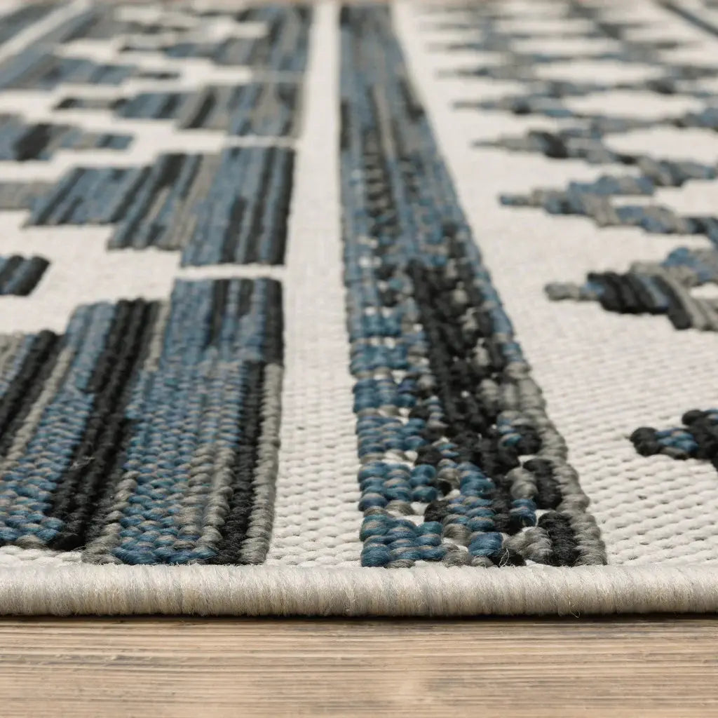 2' X 7' Blue and Beige Geometric Stain Resistant Indoor Outdoor Area Rug - Homeroots - Flyclothing LLC