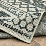 2' X 7' Blue and Beige Geometric Stain Resistant Indoor Outdoor Area Rug - Homeroots - Flyclothing LLC