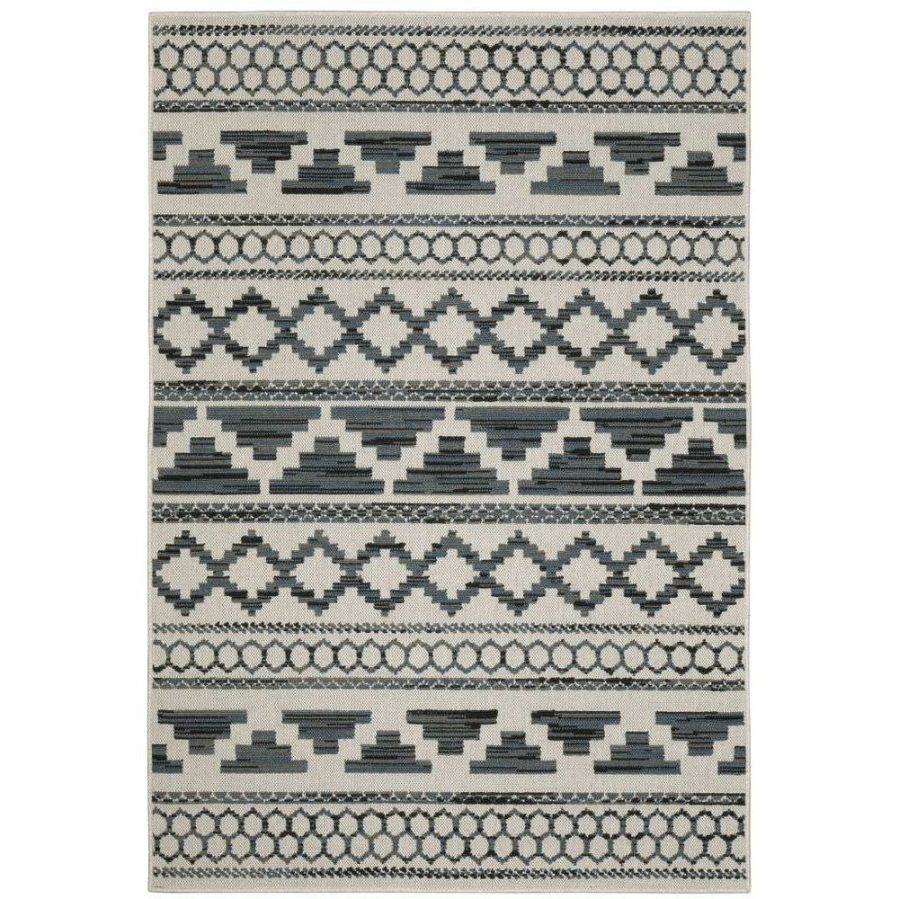 5' X 7' Blue and Beige Geometric Stain Resistant Indoor Outdoor Area Rug - Homeroots - Flyclothing LLC