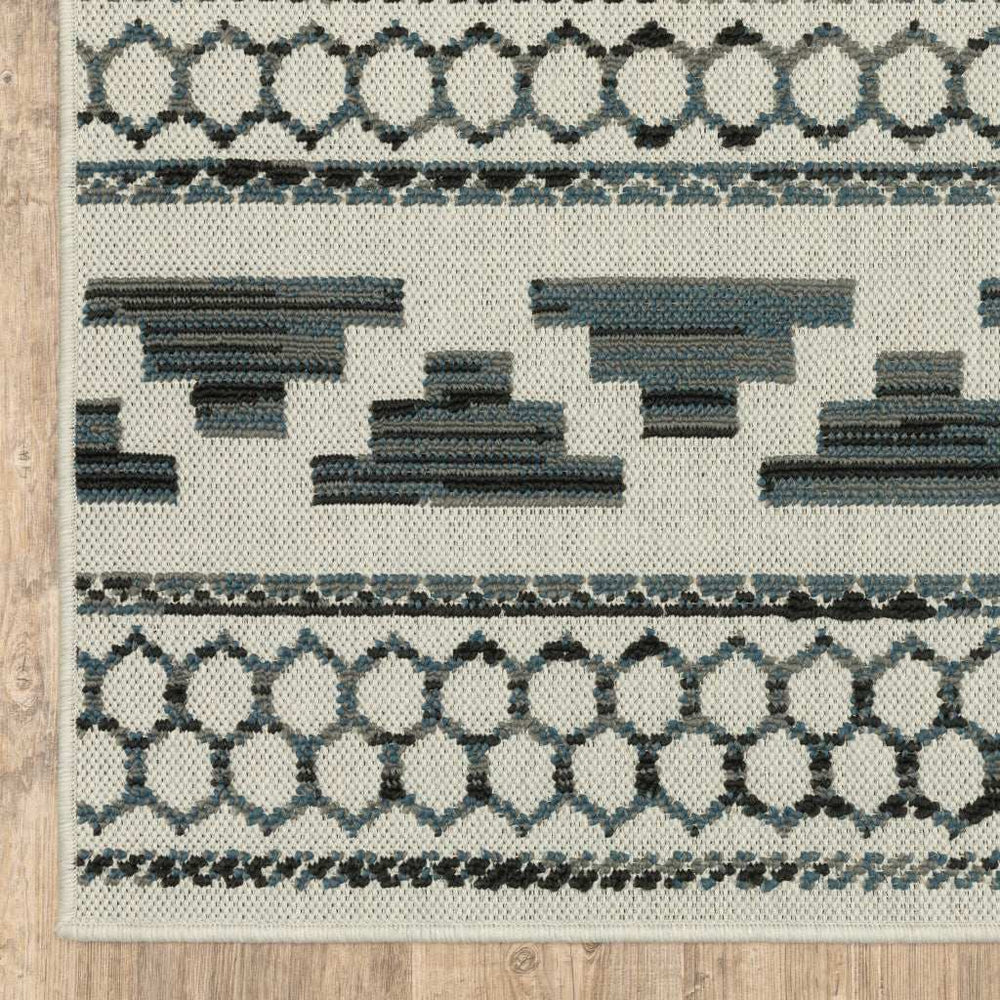 7' X 9' Blue and Beige Geometric Stain Resistant Indoor Outdoor Area Rug - Homeroots - Flyclothing LLC