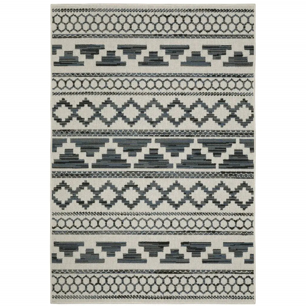 10' X 13' Blue and Beige Geometric Stain Resistant Indoor Outdoor Area Rug - Homeroots - Flyclothing LLC